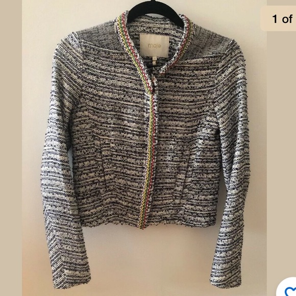 Maje Tweed Embellished Jacket Sz FR 36 - Picture 8 of 16